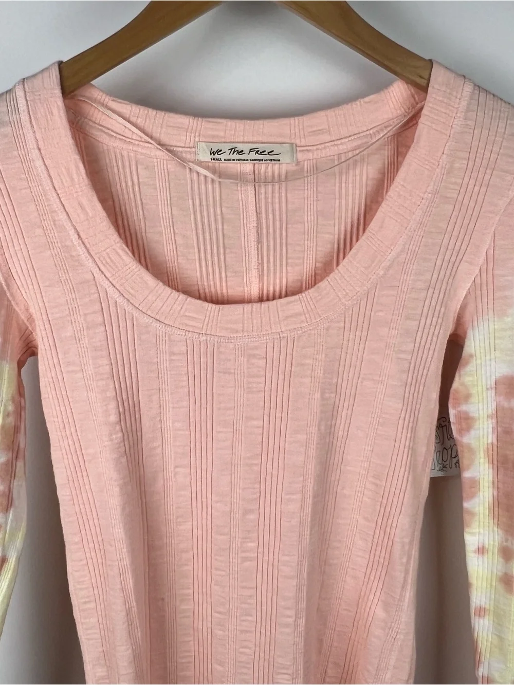 NWT Free People Big Sur Ribbed Knit Tie Dye Long Sleeve Top Pink Rose Size S